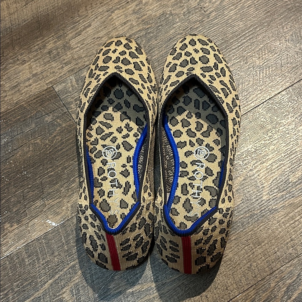 ROTHY'S Retired The Flat Cheetah Leopard US 8 Luxury Ballet Flats Red Stripe